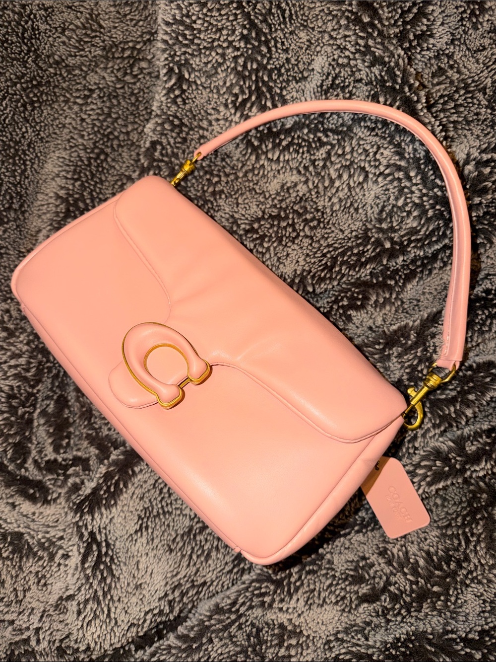 Soft Pink Leatherette Shoulder Bag with Gold Accent